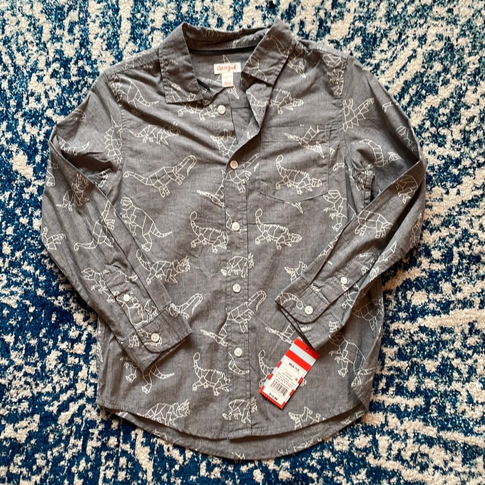 NWT Cat & Jack Grey Dino Button Down